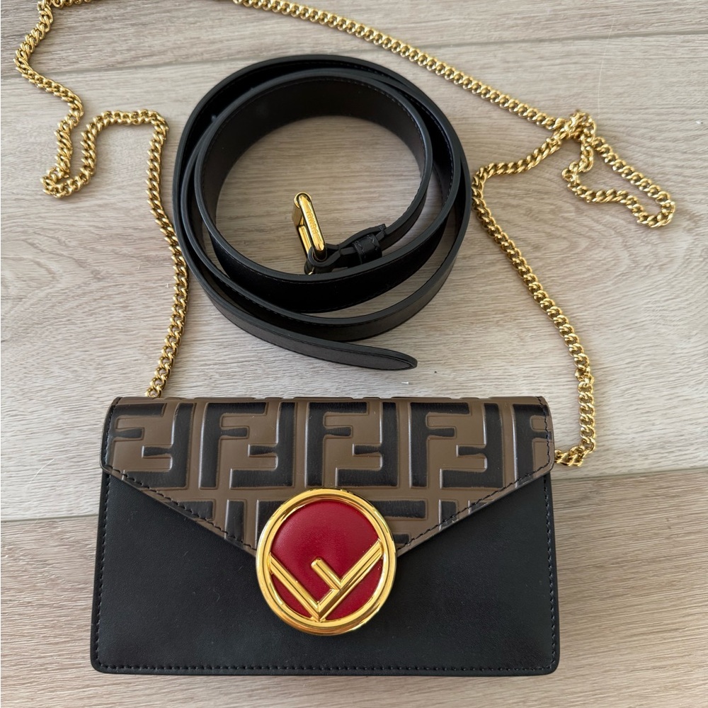 FENDI F is Belt Bag Brown x Black Leather Women's Shoulder Bag
